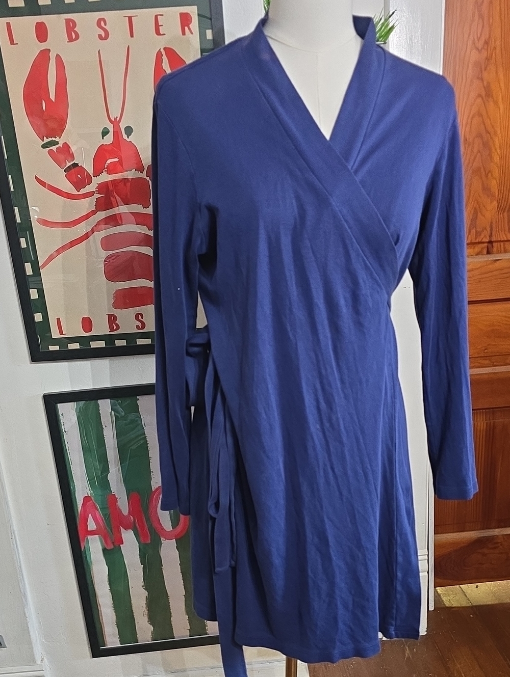 Cosabella Navy Wrap Robe with Side Tie Large